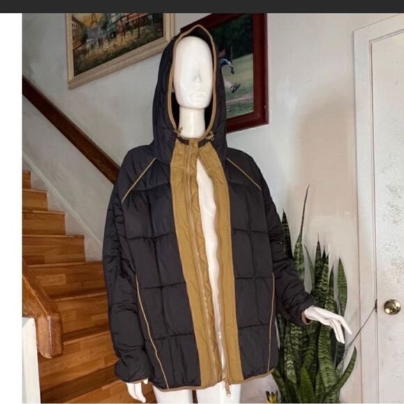 FREE PEOPLE PARKER PACKABLE PUFF JACKET NWT MEDIUM BLACK AND SAGE - Picture 5 of 12